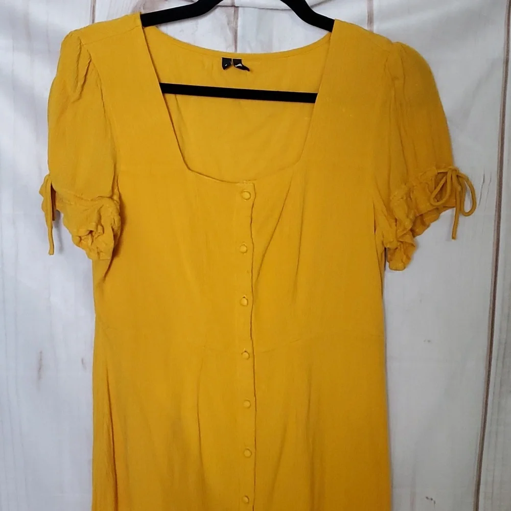 Vero Moda Yellow Button Up Square Neck Cotton Dress Size M Fall/Spring/Summer - Picture 6 of 9